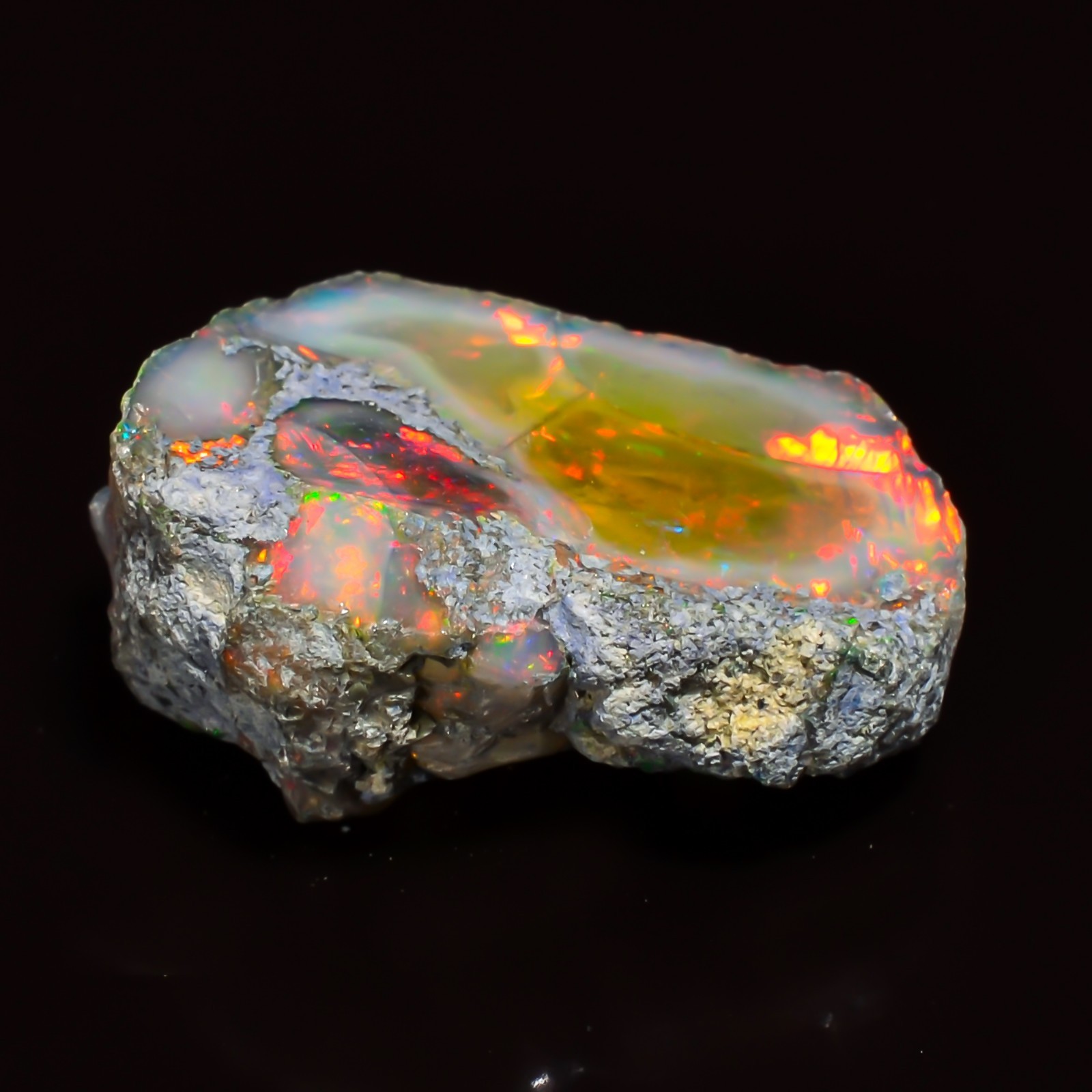 100% Natural 39.80 CT ETHIOPIAN Black OPAL ROUGH , Welo Fire Gemstone 21X30X13mm