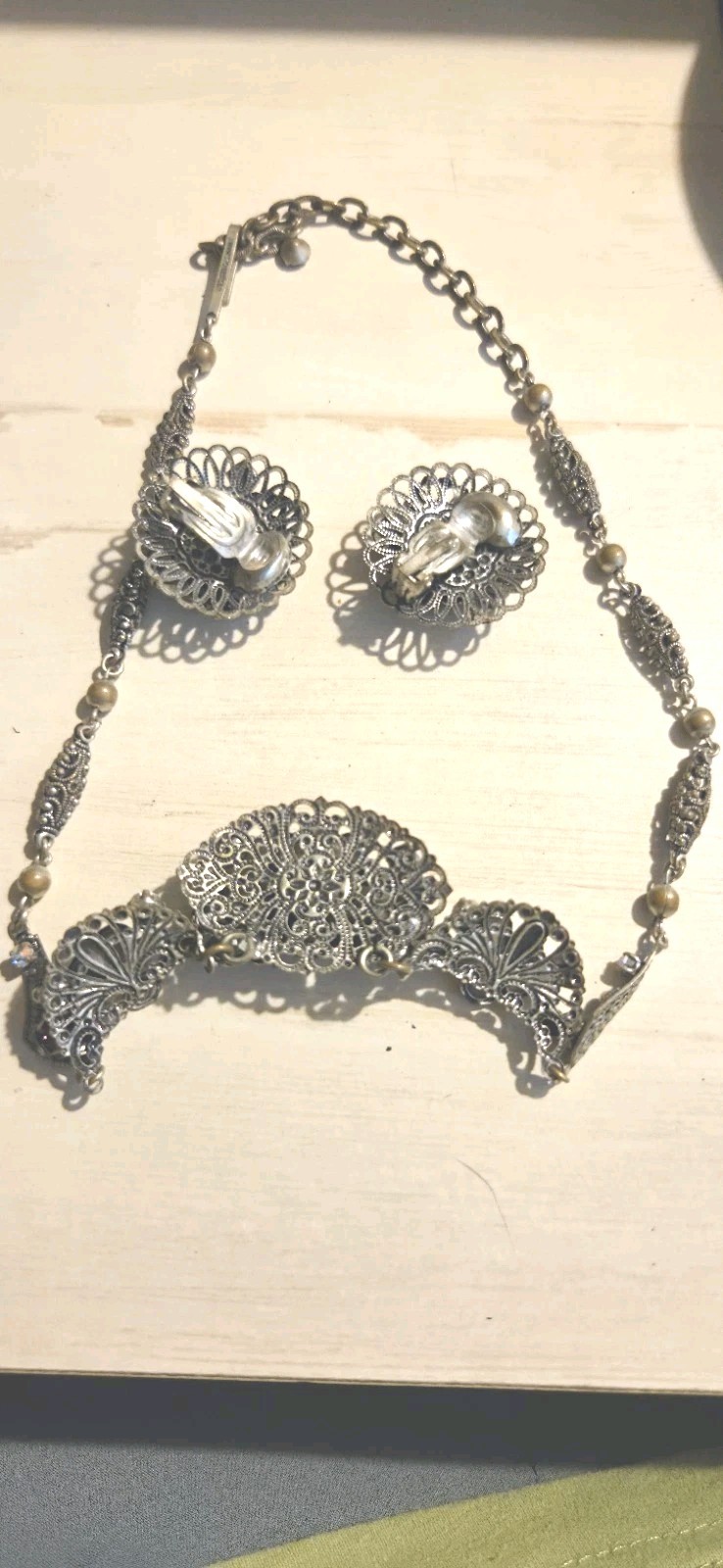 Vintage West Germany Purple And AB Glass Rhinestone Filigree Necklace 16 – 18”