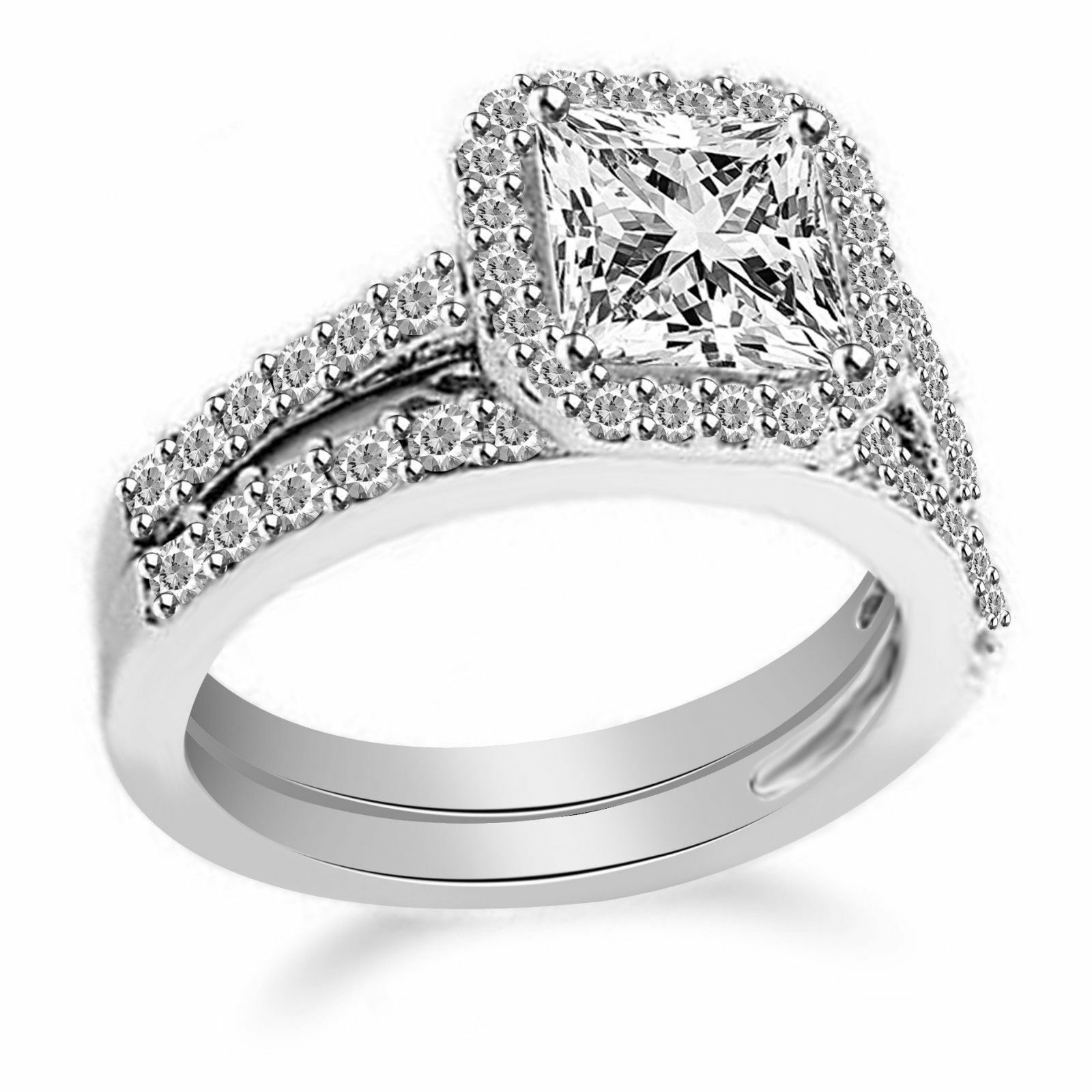 2.00 Ct Cushion Cut Simulated Diamond Engagement Bridal Ring Set Sterling Silver