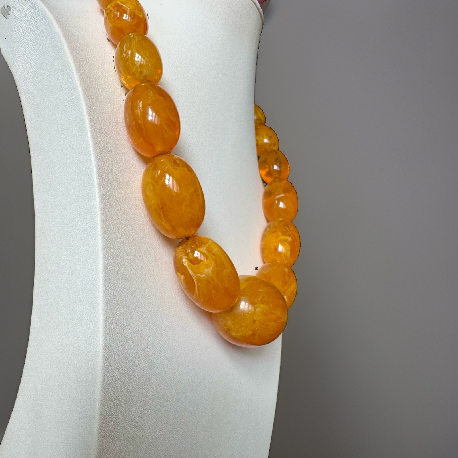 Vintage Style Translucent,Graduated Honey & Egg Yolk Amber Resin Necklace 162 gr