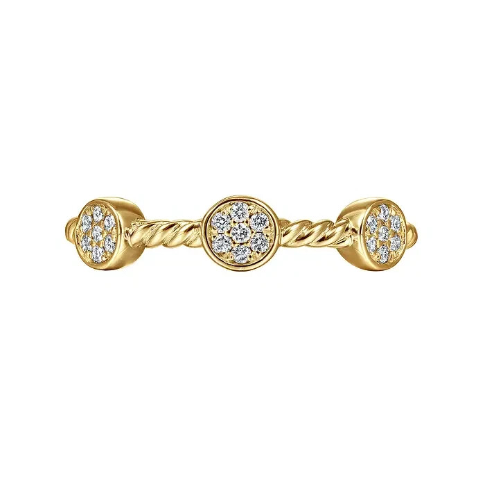 Gabriel & Co 14K Yellow Twisted Rope Cluster Diamond Station Stackable Ring