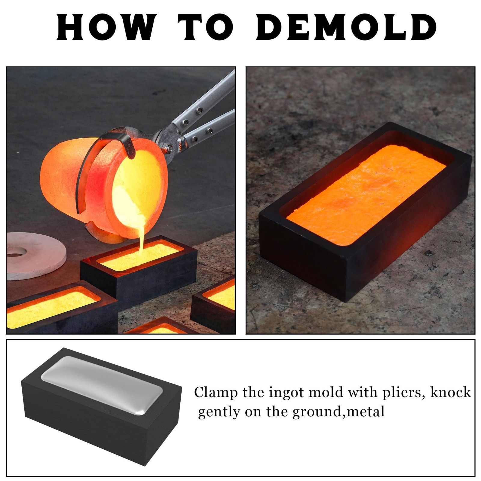 4 Pack 1kg Graphite Ingot Molds for Metal Casting Gold Silver Aluminum Copper Br