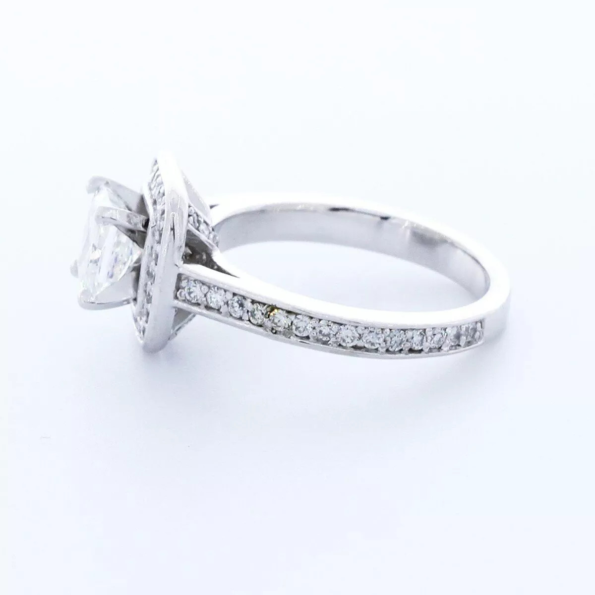 Side Stone Engagement Ring 14K Gold Halo 1.58 CT Radiant Natural Diamond E VS2