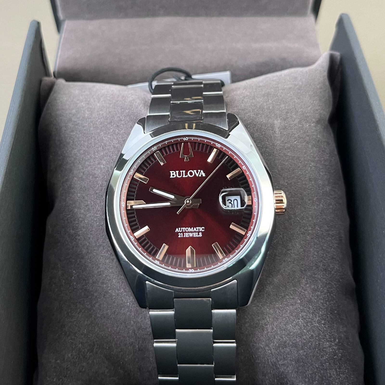 Bulova Surveyor 98B422 Automatic 39mm Red Dial Stainless Steel Men’s Watch