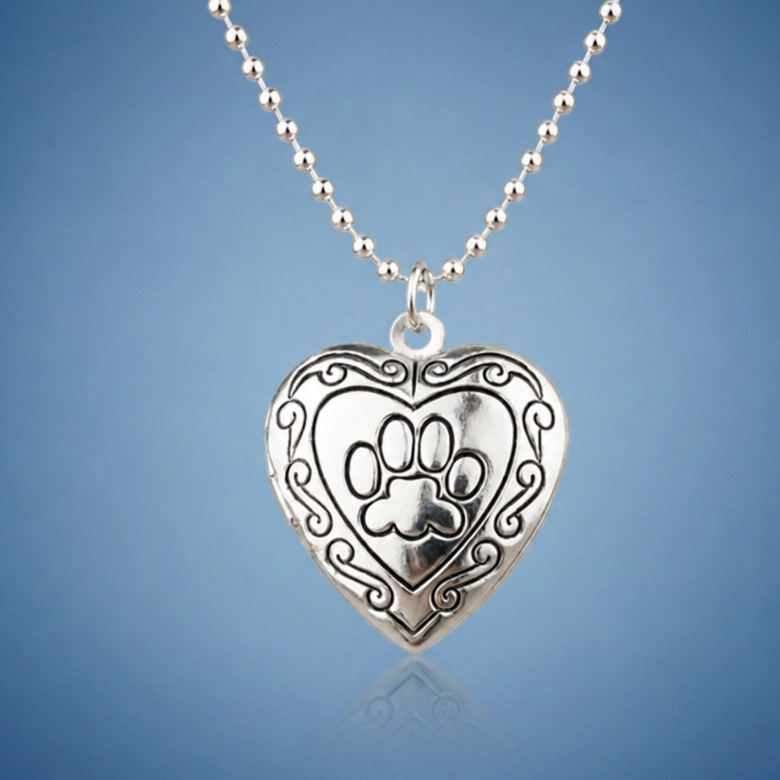Heart Dog Paw Print Memory Locket Necklace Stainless Steel Keepsake Pendant