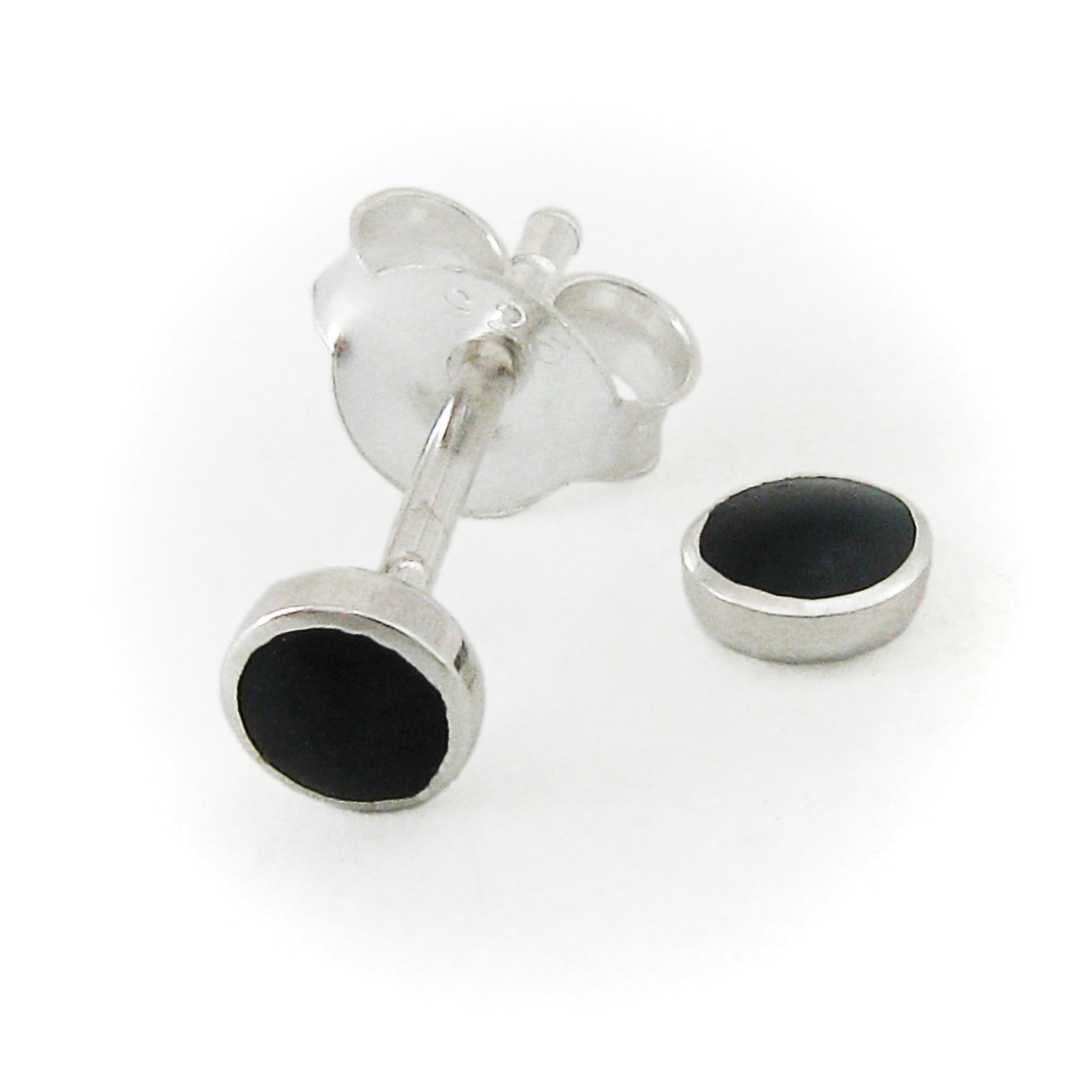 4mm Black Inlay ‘Button’ Post Earrings – 925 Sterling Silver Settings