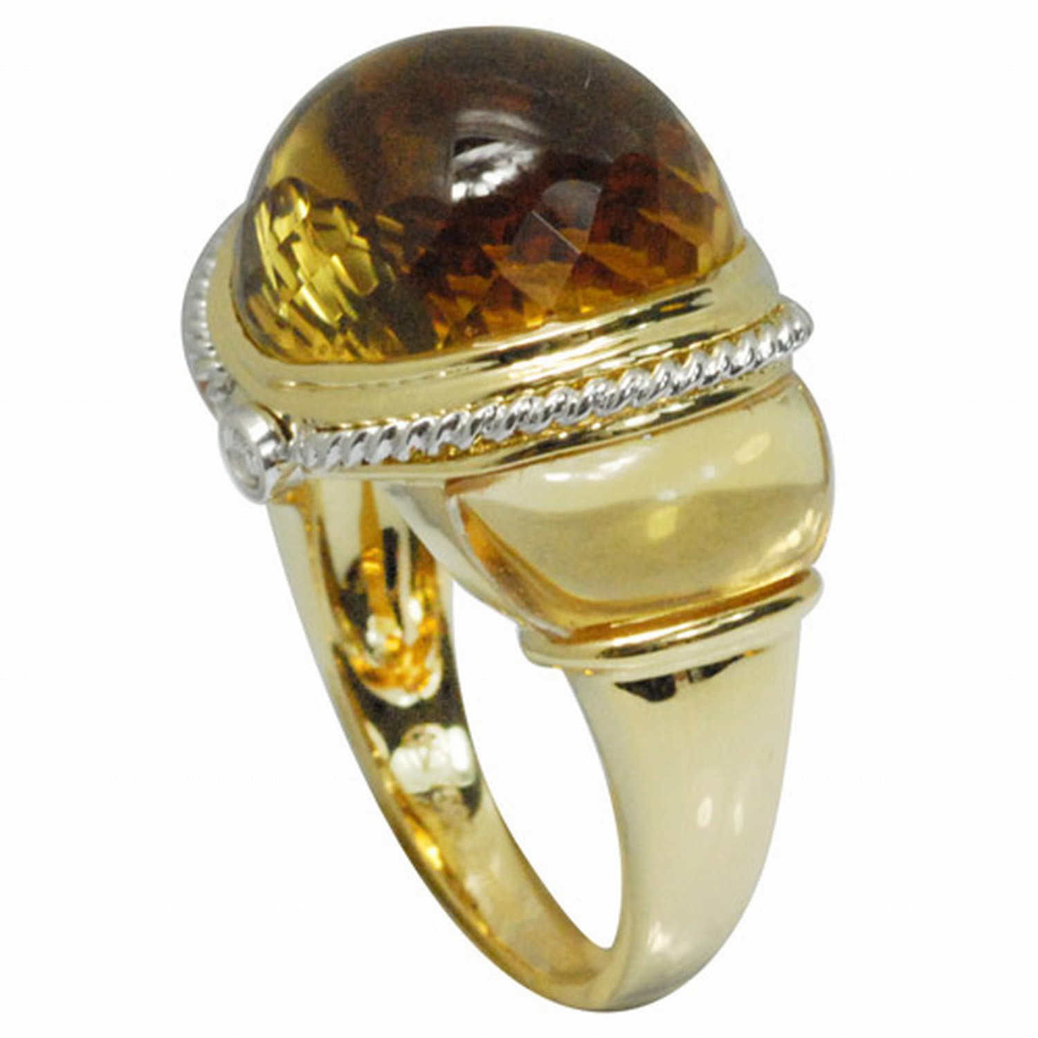 De Buman 18K Yellow Gold 20.39ctw Genuine Citrine & Diamond Ring, Size 7