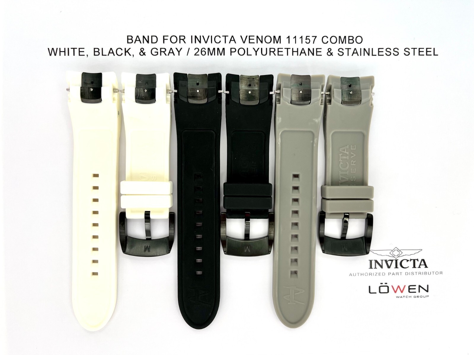 Authentic Invicta Venom 11157 Combo Gray, Wht, Blck Polyurethane 26MM Watch Band