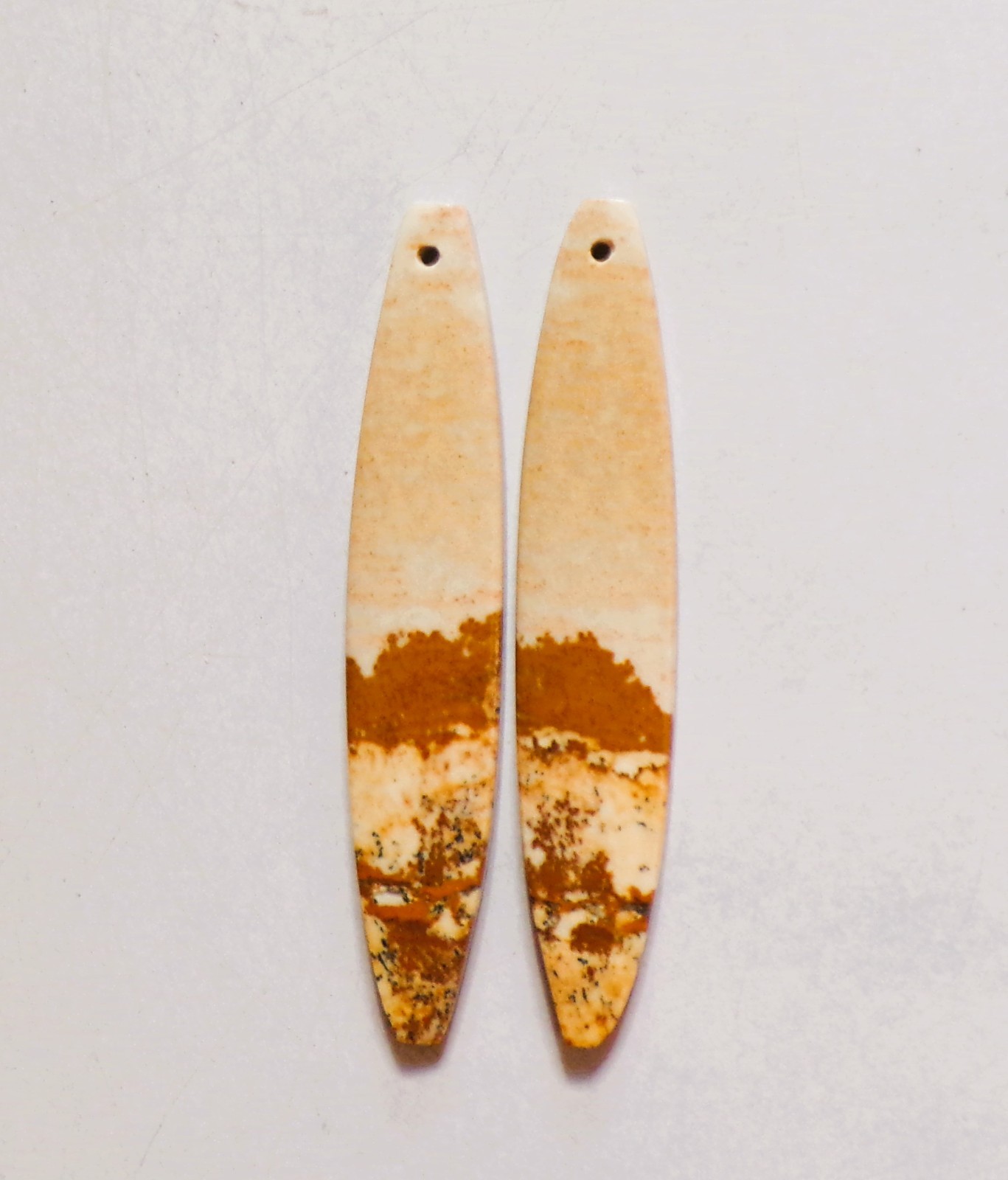 28.30 Cts Natural Picture Jasper Drilled Cabochon Match Pair Gemstone 50X10MM 55