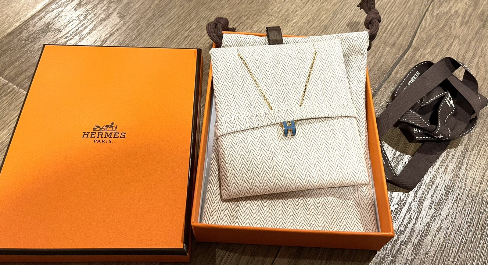 New Hermes Mini Pop H Necklace Blue Jean gold Hardware GHW