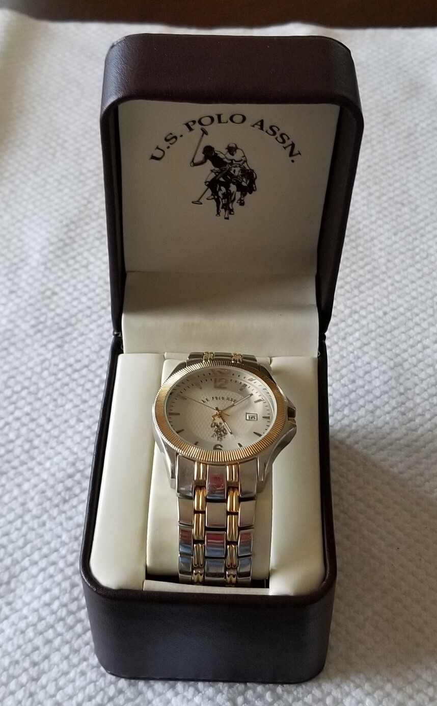 U.S. Polo Assn. Two Tone Date Watch USC80001 Silver Dial Link Band 7.5″ New Batt