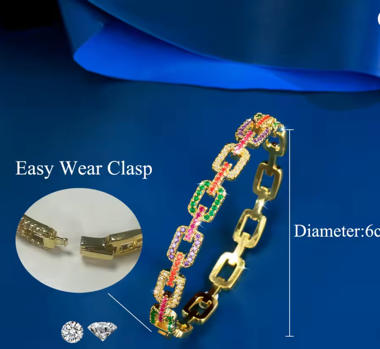 3CT 14K Gold Plated Lab Created Diamond Open Link Chain Bangle for Women Jewelry