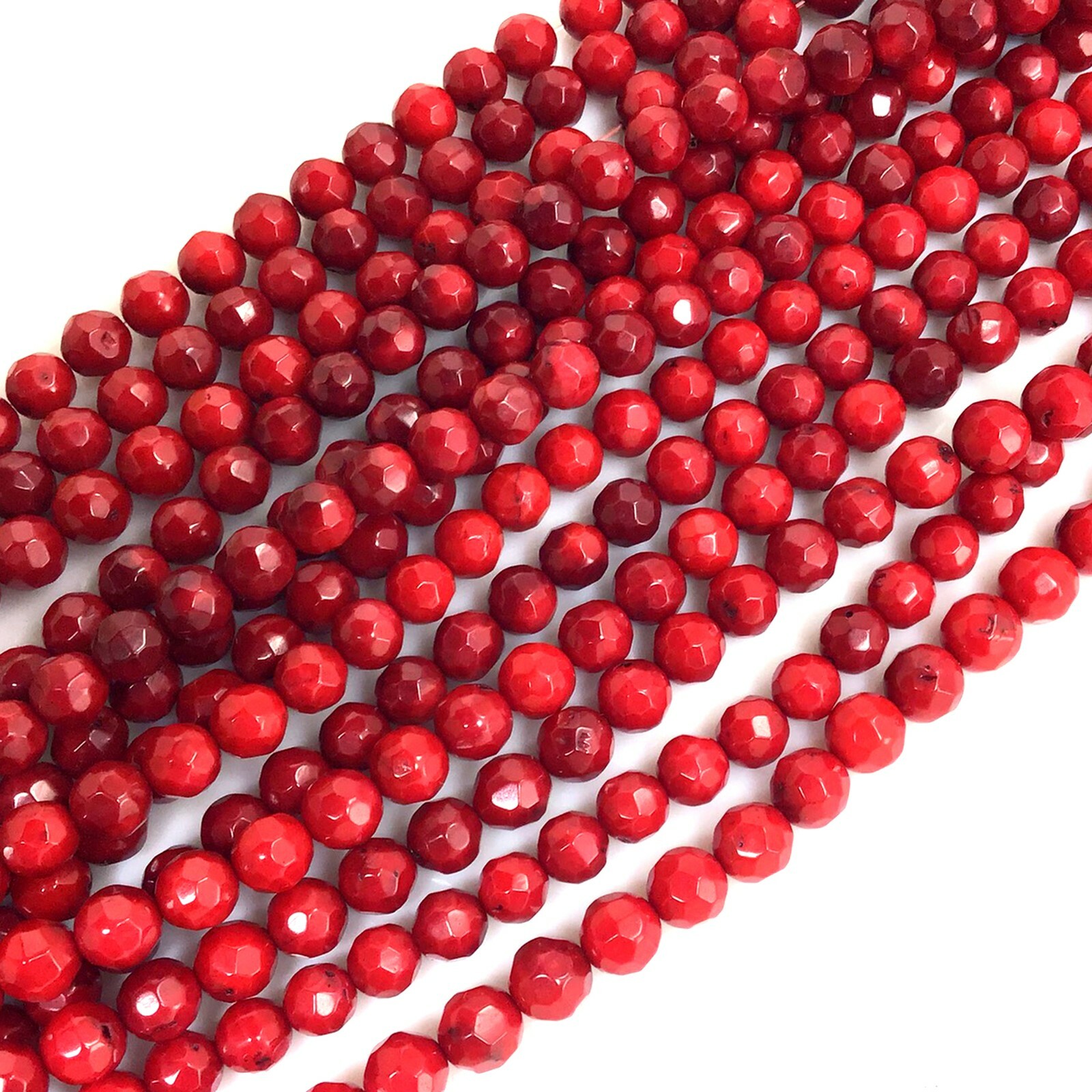 Natural Red Sea Coral Faceted Round Loose Beads 15″ 6mm 7mm Bead Jewelry Making