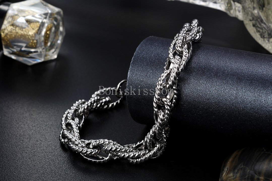 2021 Unique Men’s Stainless Steel Chain Bracelet 8 Inches Length Silver Tone