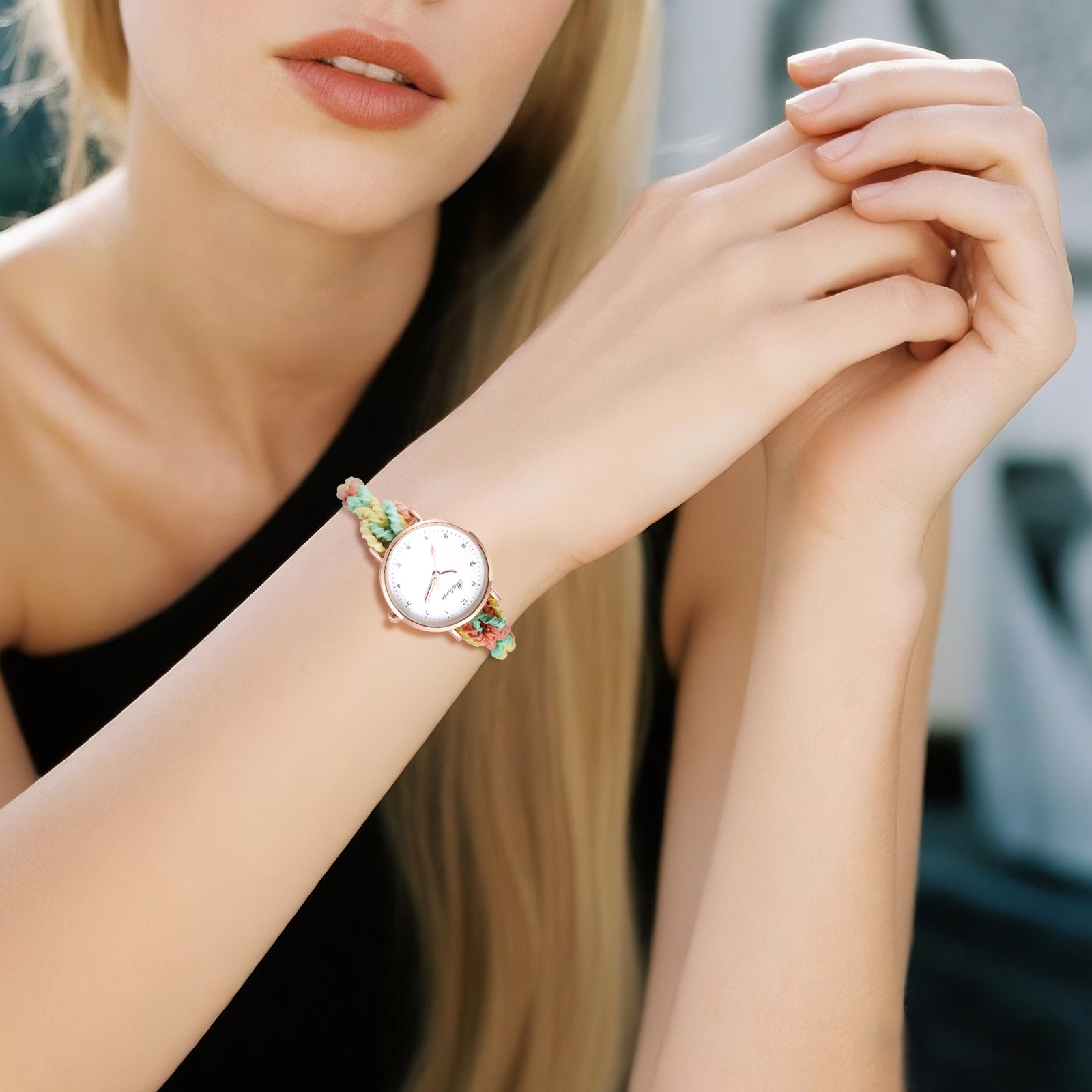 Women’s Girls Stretch Band Watches Elastic Weave Rope Analog Quartz Wrist Watch