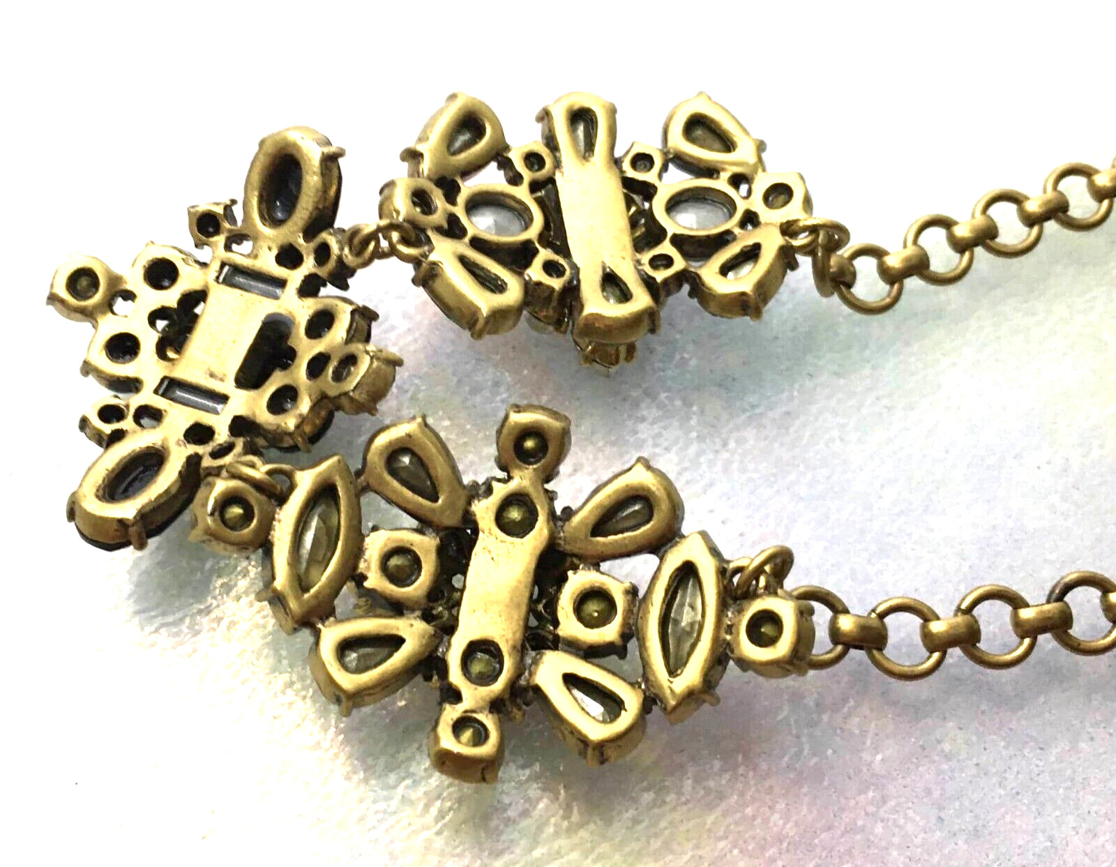 VTG J.Crew Statement Necklace Smoky Blue Gray Glass Crystals Black Yellow Signed