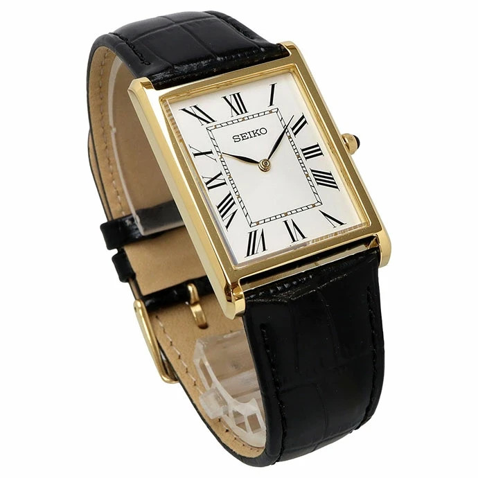 [☆New] SEIKO Essentials SWR Series Gold x Black Leather Quartz Men’s Watch