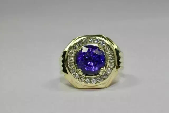 2.00 CT Round Cut Lab-Created Amethyst Men’s Wedding Ring 14K Yellow Gold Plated