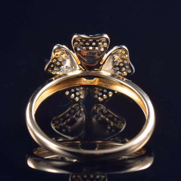 Oval 7x5mm Natural Diamond Engagement Flower Women Ring Setting 14K Yellow Gold