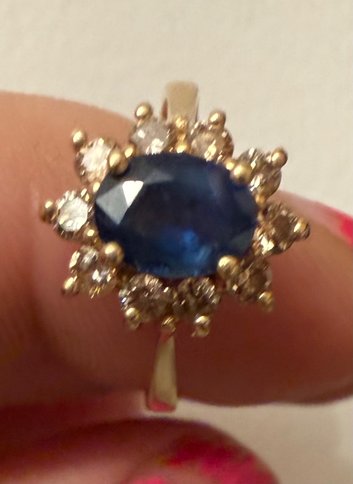 EFFY BH 14k Diamond & Sapphire Halo Cluster Yellow Gold Ring Band Size 6.5