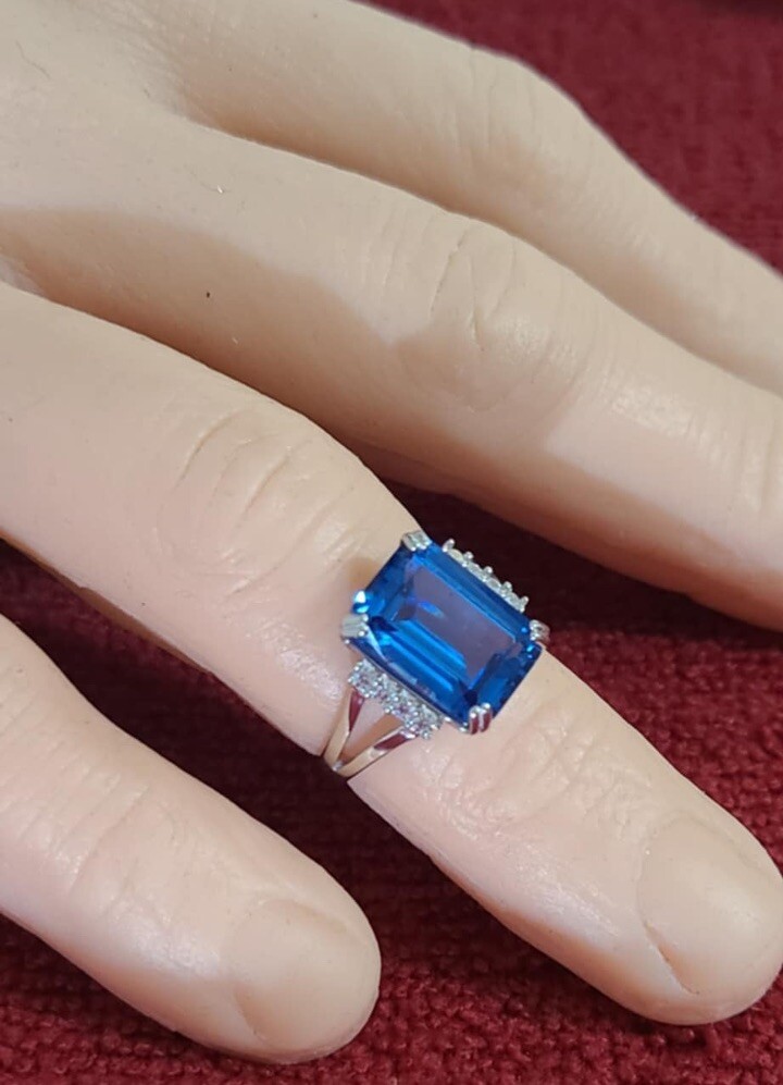 Blue Lab Created Spinel and White Cubic Zirconia Rhodium Over SterlingSilver