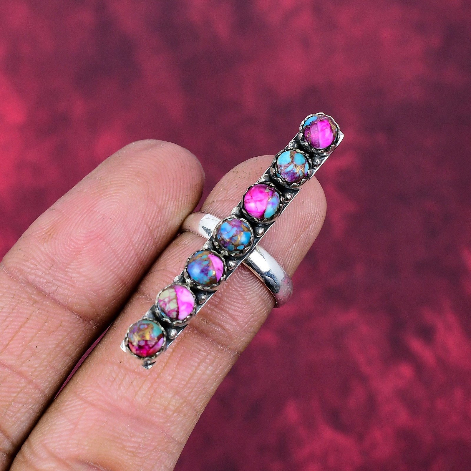 Pink spiny oyster Gemstone Handmade 925 Sterling Silver Designer Jewelry Ring