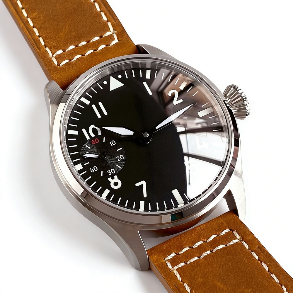 42mm Sterile Black Dial Luminous ST3600 hand winding 6497 mechanical mens watch
