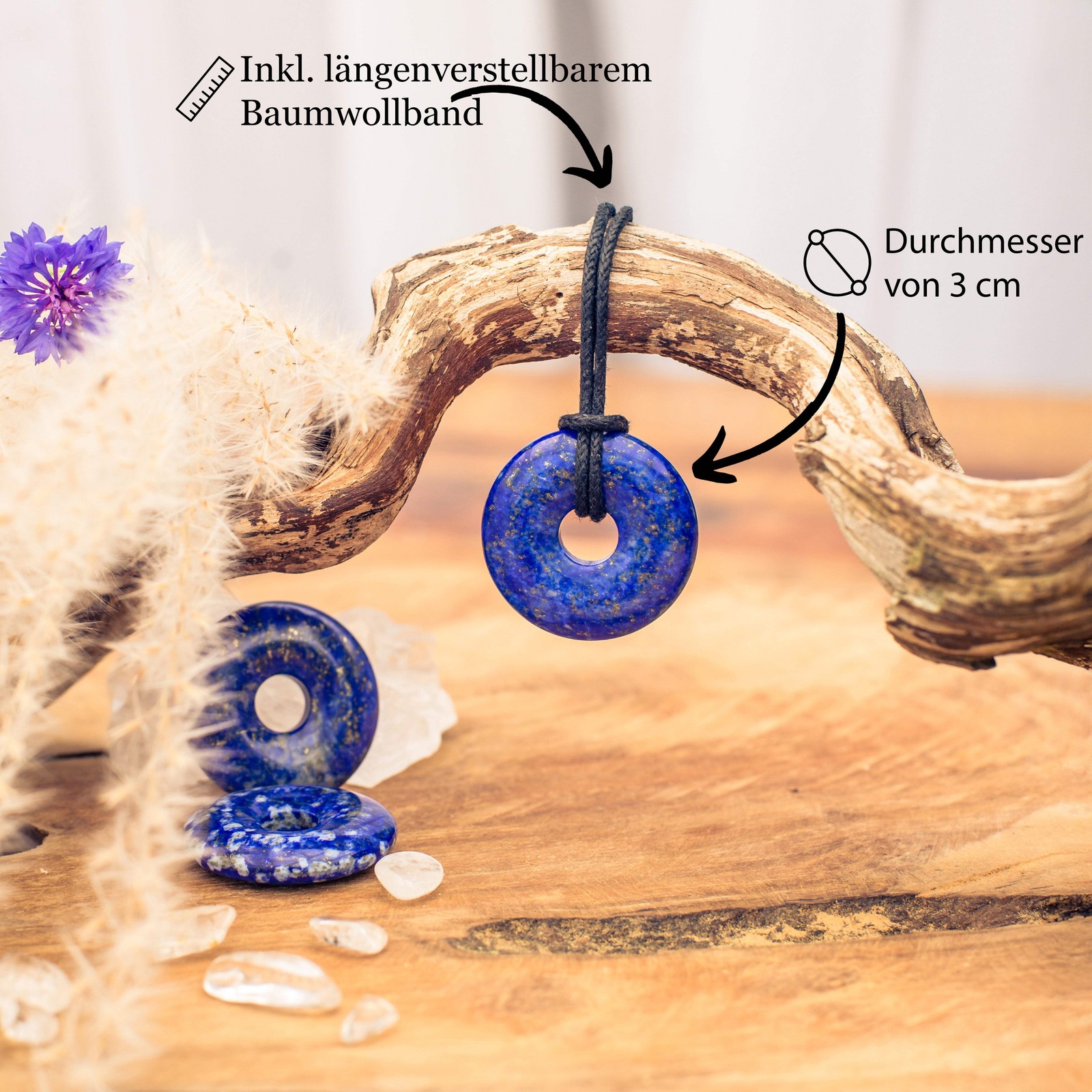 Lapislazuli Donut Anhänger Edelstein 30 mm Scheibenstein Pi Stein Heilstein