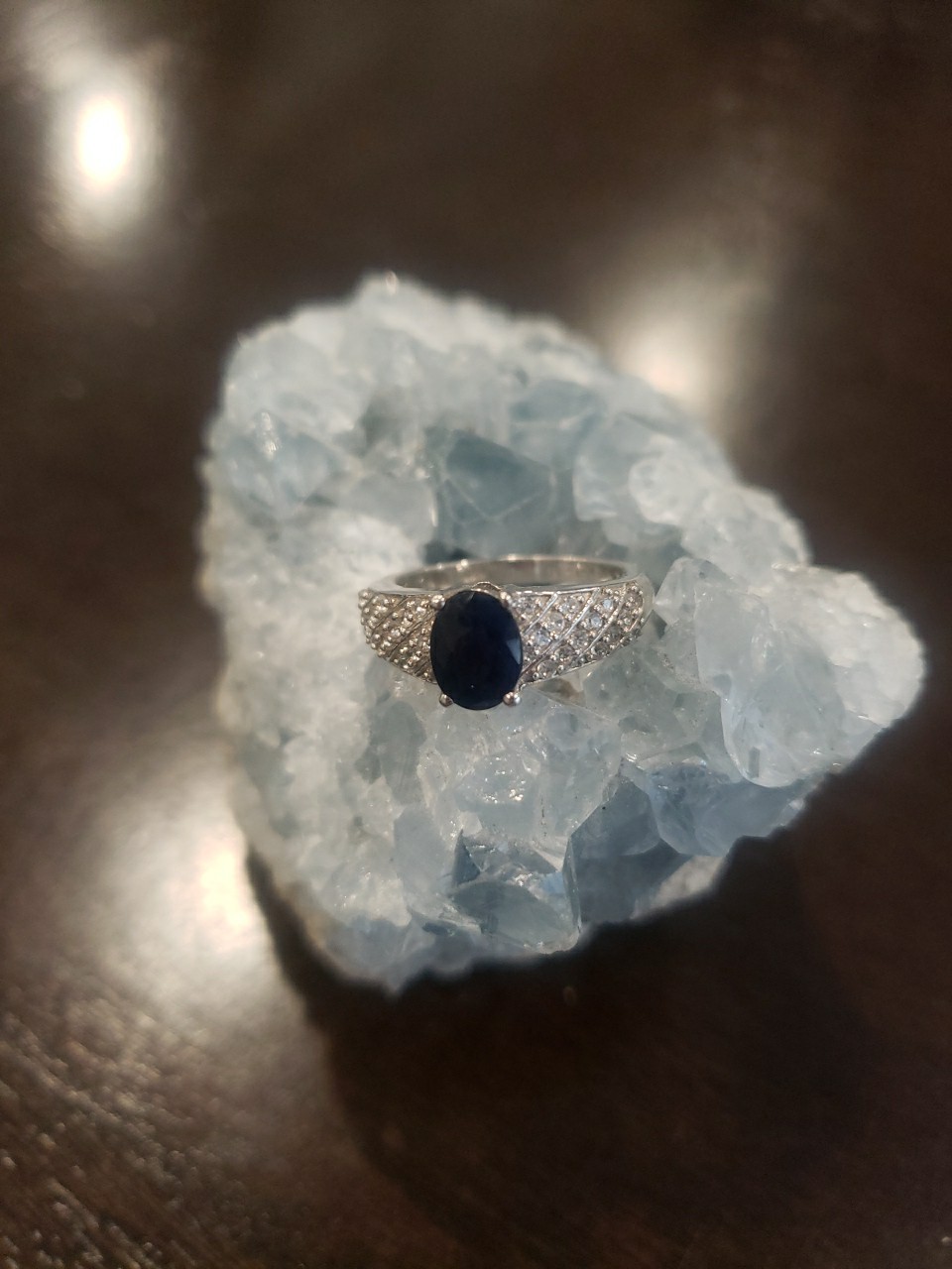Madagascar Sapphire Solitaire with Cambodian White Zircon Accents Ring