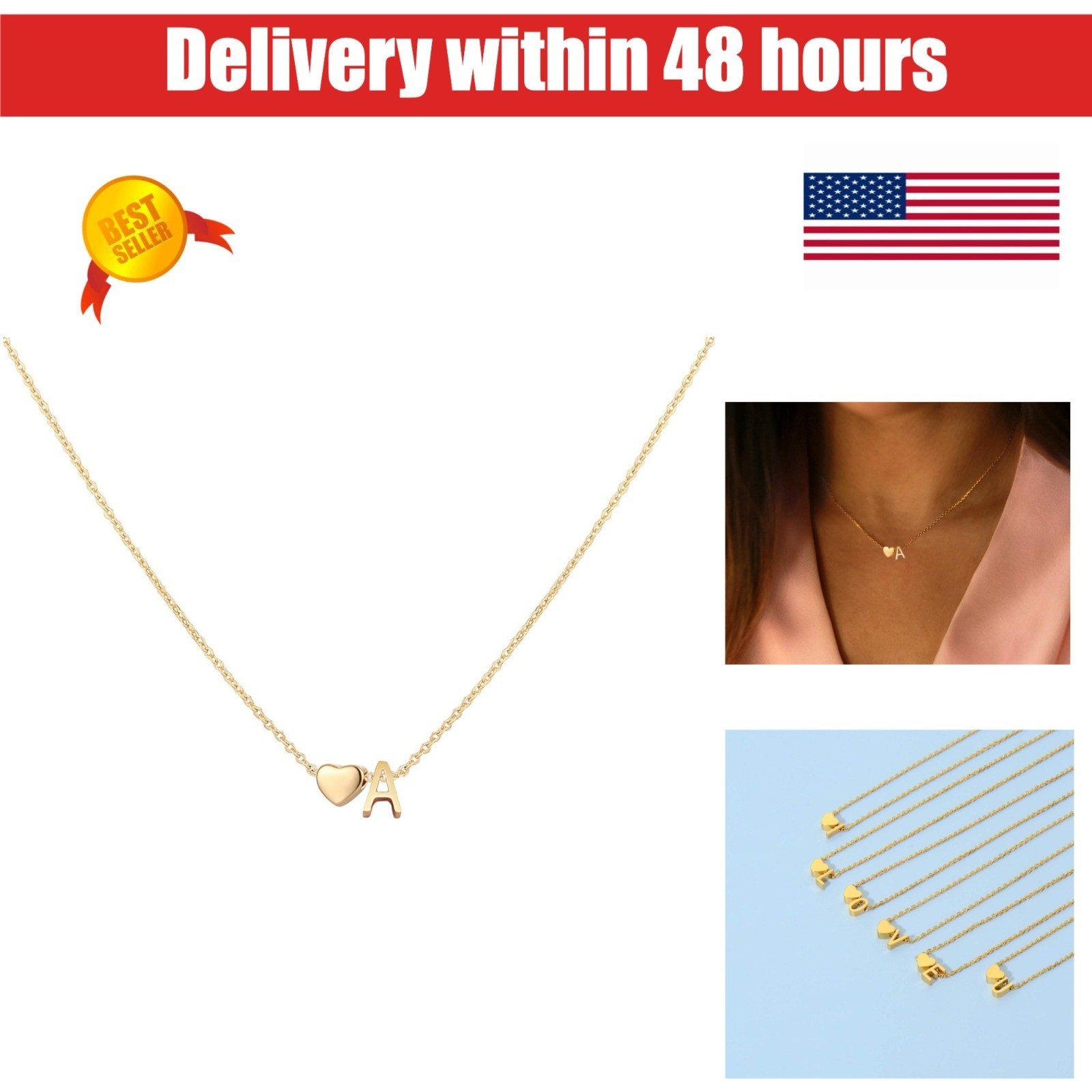 Glimmerst Initial Heart Necklace 18K Gold Plated Personalized Jewelry
