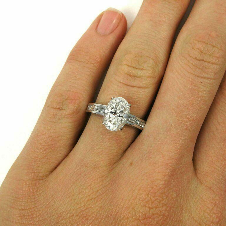 3ct Simulated Diamond Engagement Ring Baguette Accent 14k White Gold Plated