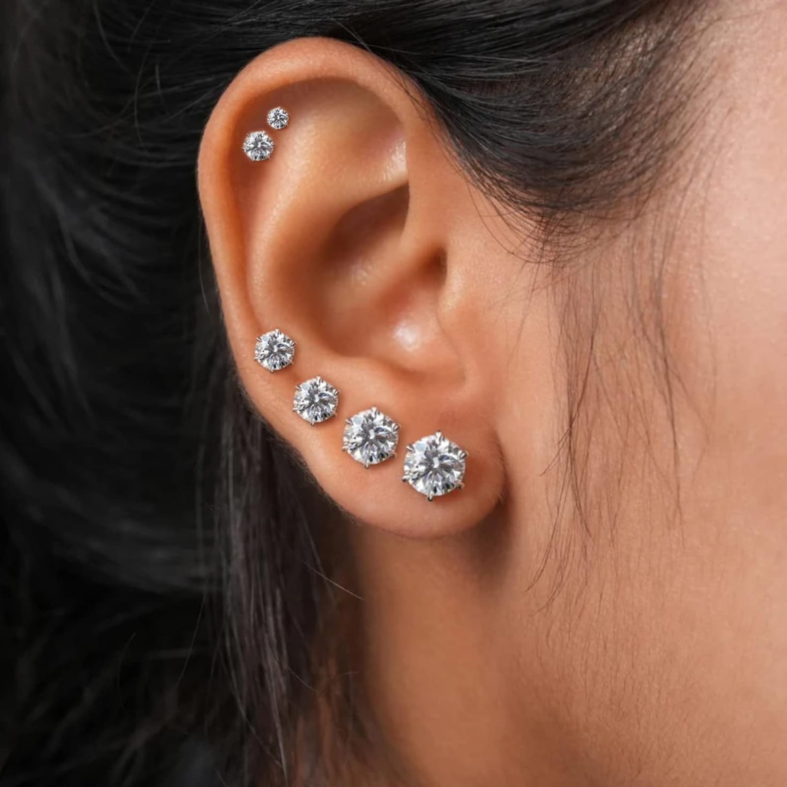 Ringcal 6 Pairs 3mm/4mm/5mm/6mm/7mm/8mm, Silver-6Pairs-3 4 5 6 7 8mm