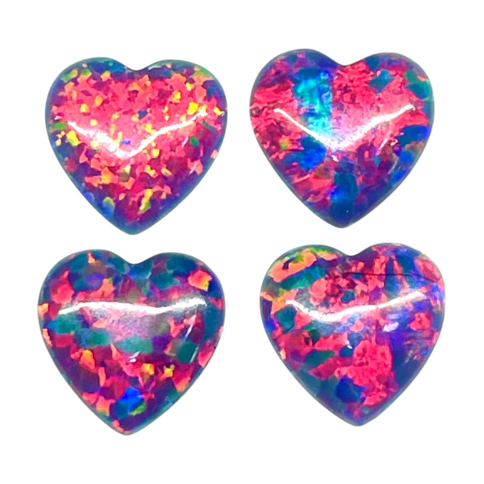 4 Pcs Black Australian Opal 9mm Heart Cabochon AAA Quality Lab Created Gemstones
