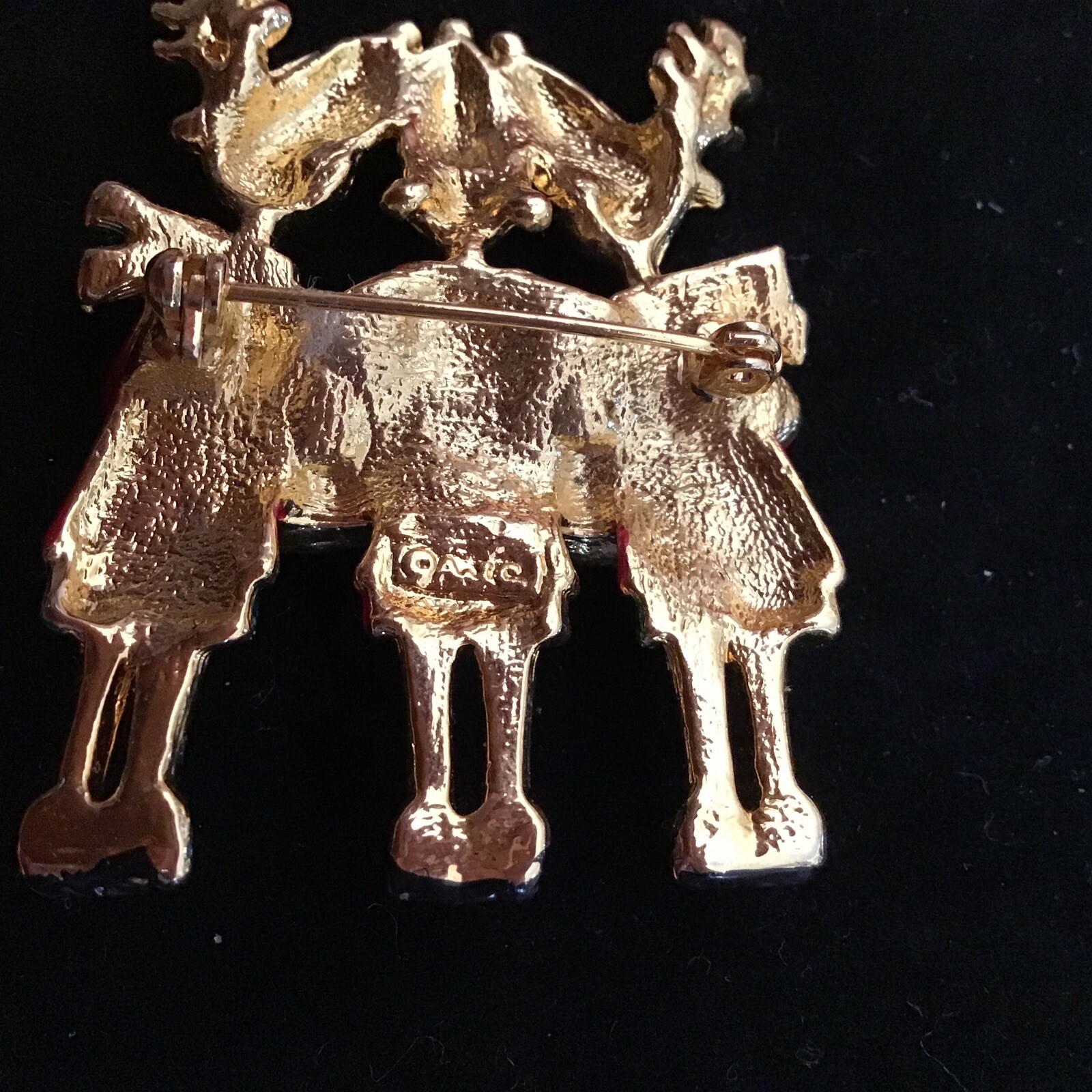 Vintage AJC Three Mice Mouses Pin Brooch In Deers Costumes Singing, Christmas