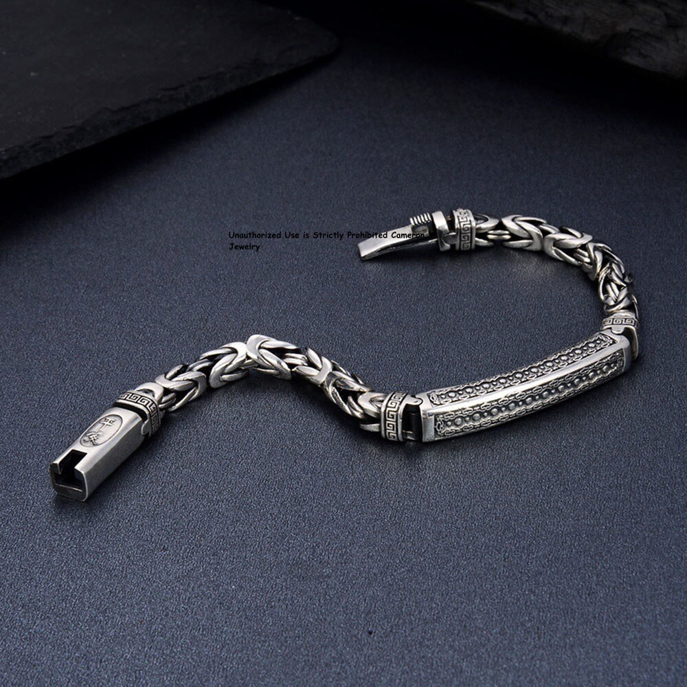 Pure S925 Sterling Silver Chain Men Women Lucky 5mm Byzantine ID Link Bracelet