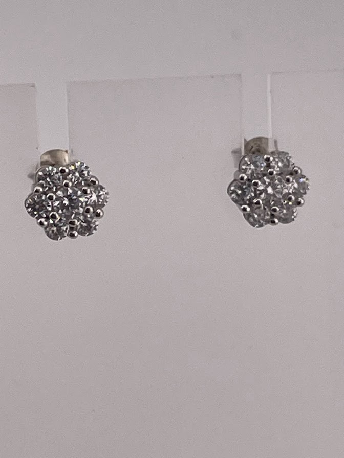 FUZION CREATIONS 925 STERLING SILVER CZ ROSETTE POST EARRINGS ELEGANT 1900
