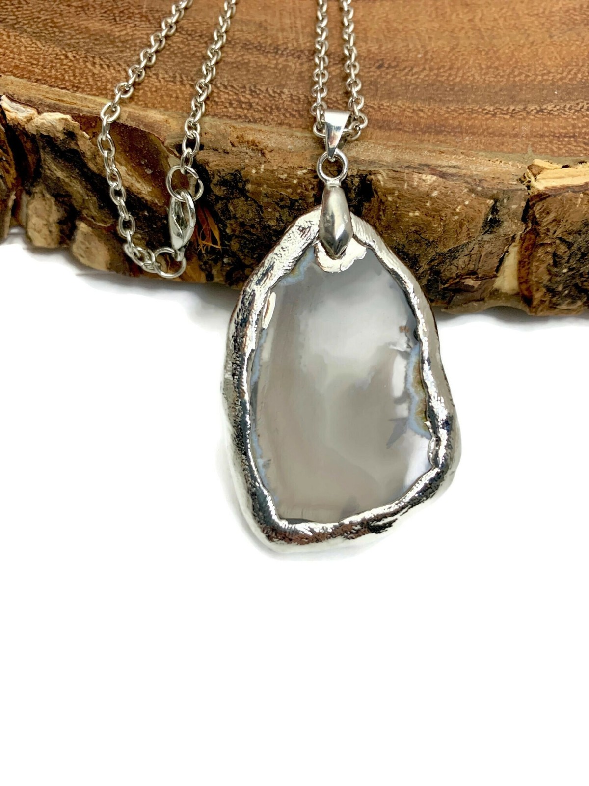 Sliced Agate Pendant Necklace: Silver Onyx Slab Pendant