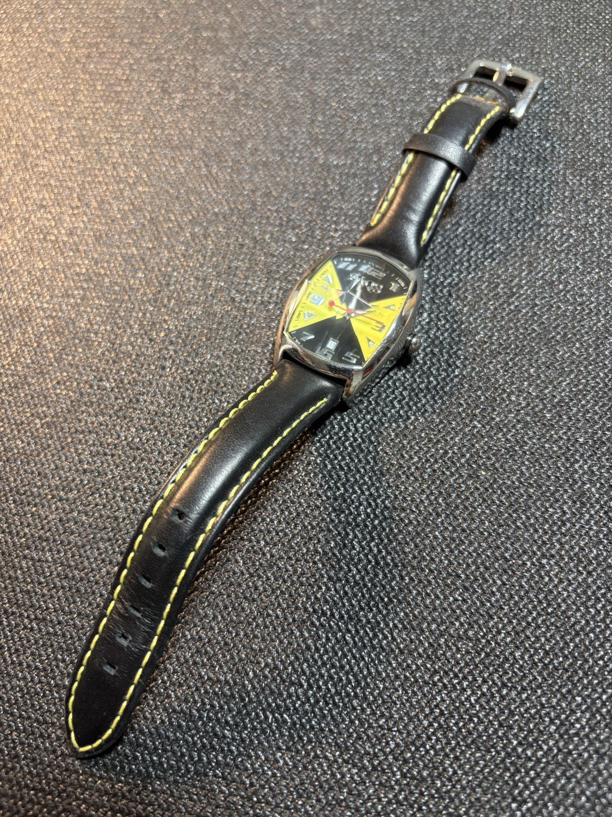AQS AquaSwiss Men Watch Faceted Crystal,Date,L-9500L,Leather Band,New Bat