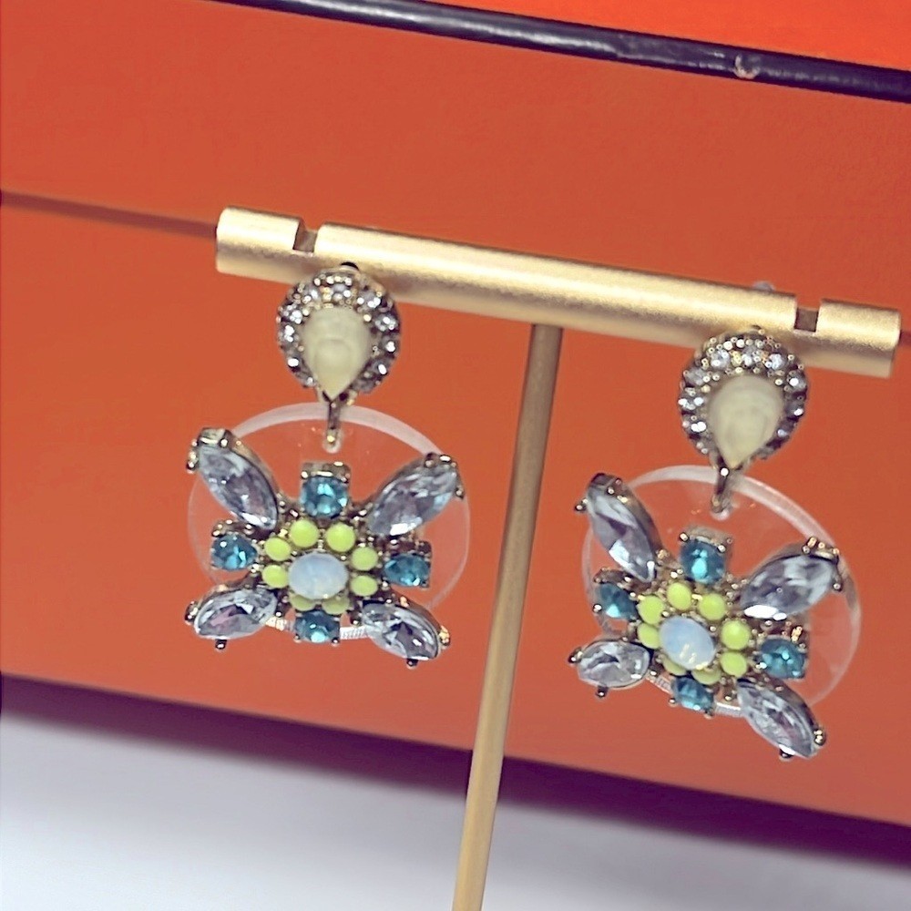 CRYSTAL EARRINGS ROUND DROP COLORFUL STONES