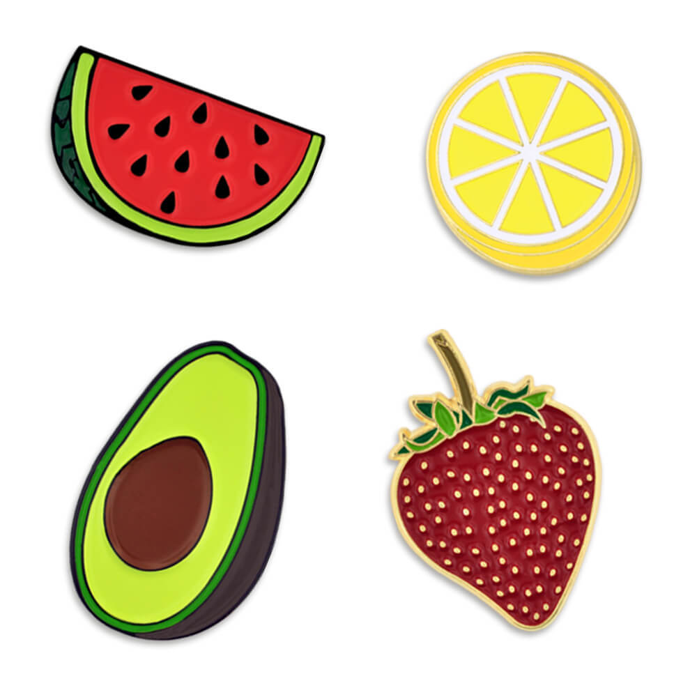 PinMart’s Summer Fruit Watermelon Lemon Avocado Strawberry Enamel Lapel Pin Set