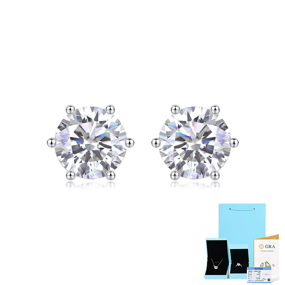 1-4CT VVS1/D Round Cut Moissanite GRA Certified Stud Earrings Solid 925 Silver