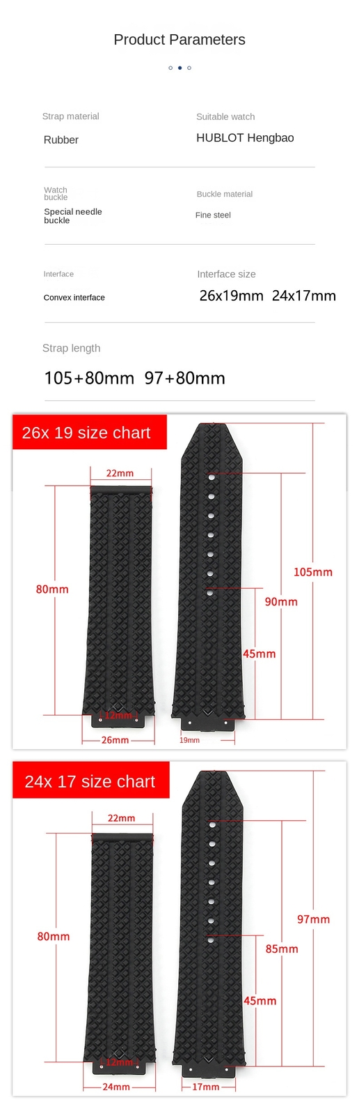 For HUBLOT Big Bang Premium Rubber Silicone Watch Strap 24*17 26*19 with Tools