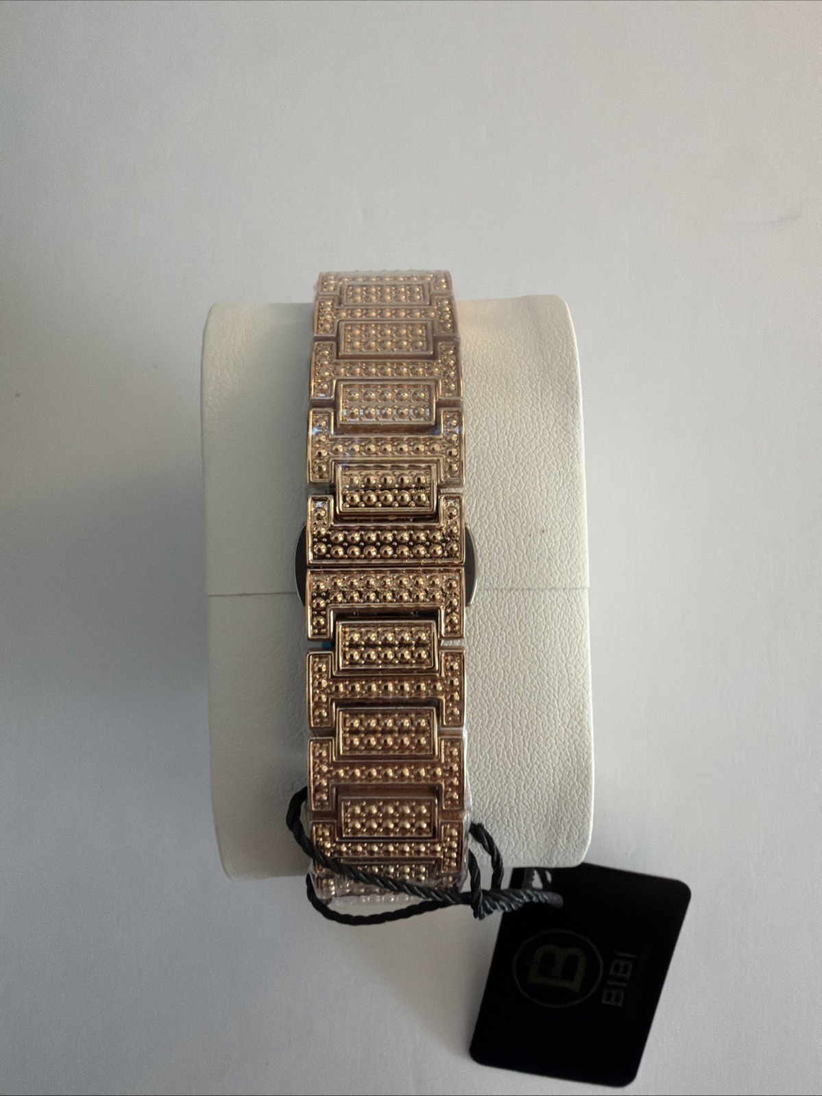 BIBI Luxury Watch Rose Gold Iced Out Cushion Silver Dial Quartz Bracelet Box