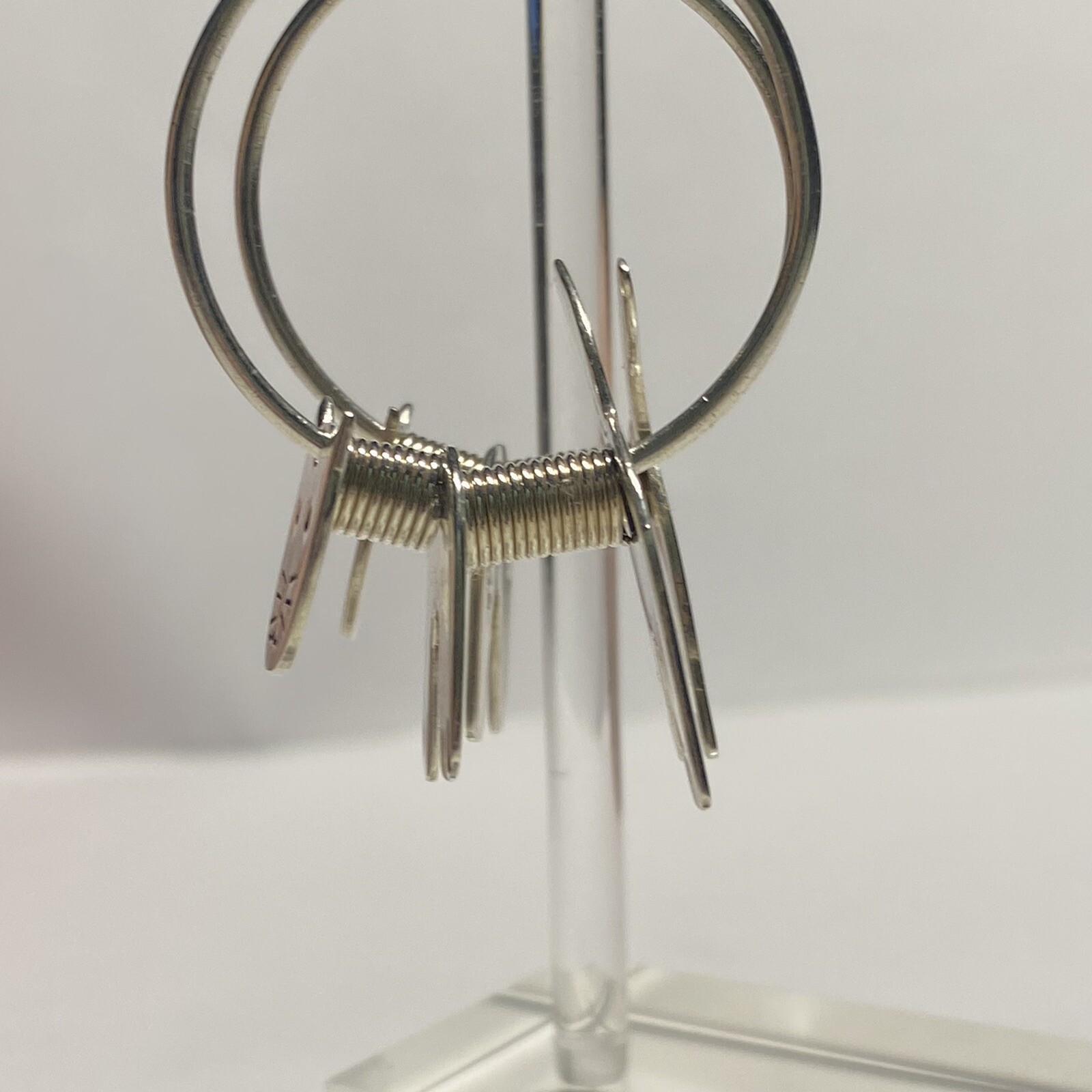 Sterling Silver Dangle Cat Earrings, 15.4 Grams, 2″ Three Piece Cat on Hoop
