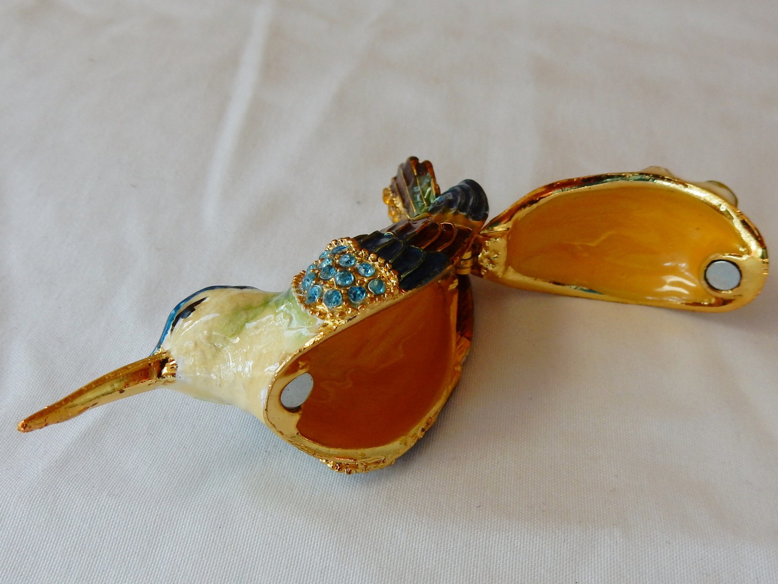 Hummingbird Jeweled Enamel Trinket Box, hand-painted, Austrian crystals