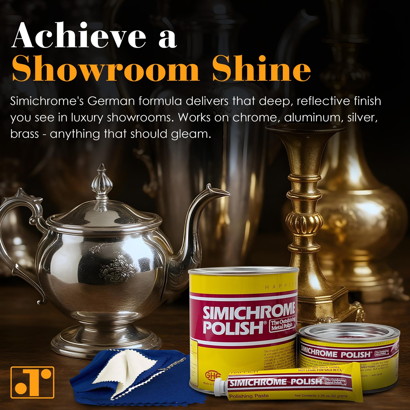 Simichrome Metal Polish 250g with Cloth – Restore Shine on Chrome, Aluminum,