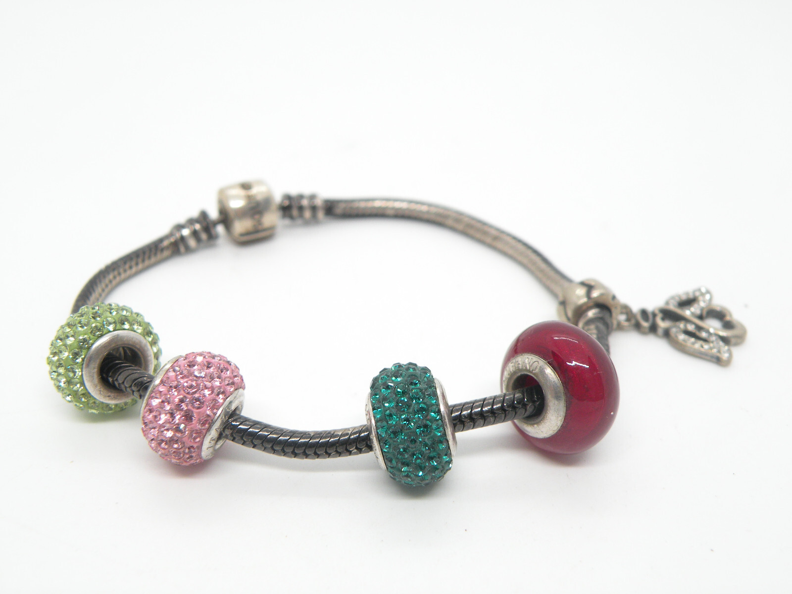 MA 925 Italy Souf Vintage 5 Charms Crystals Sterling Silver Tennis 25gm Bracelet