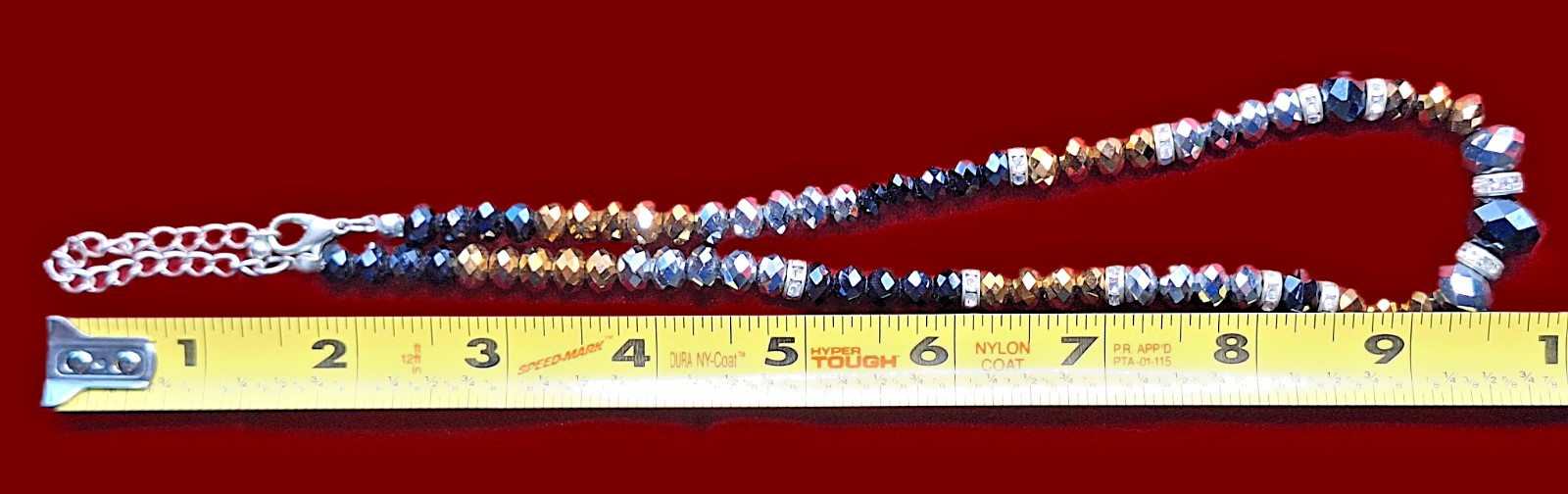 Vtg Gold Silver Black Faceted Glass Beads & Crystal Accents 21″ Choker Necklace