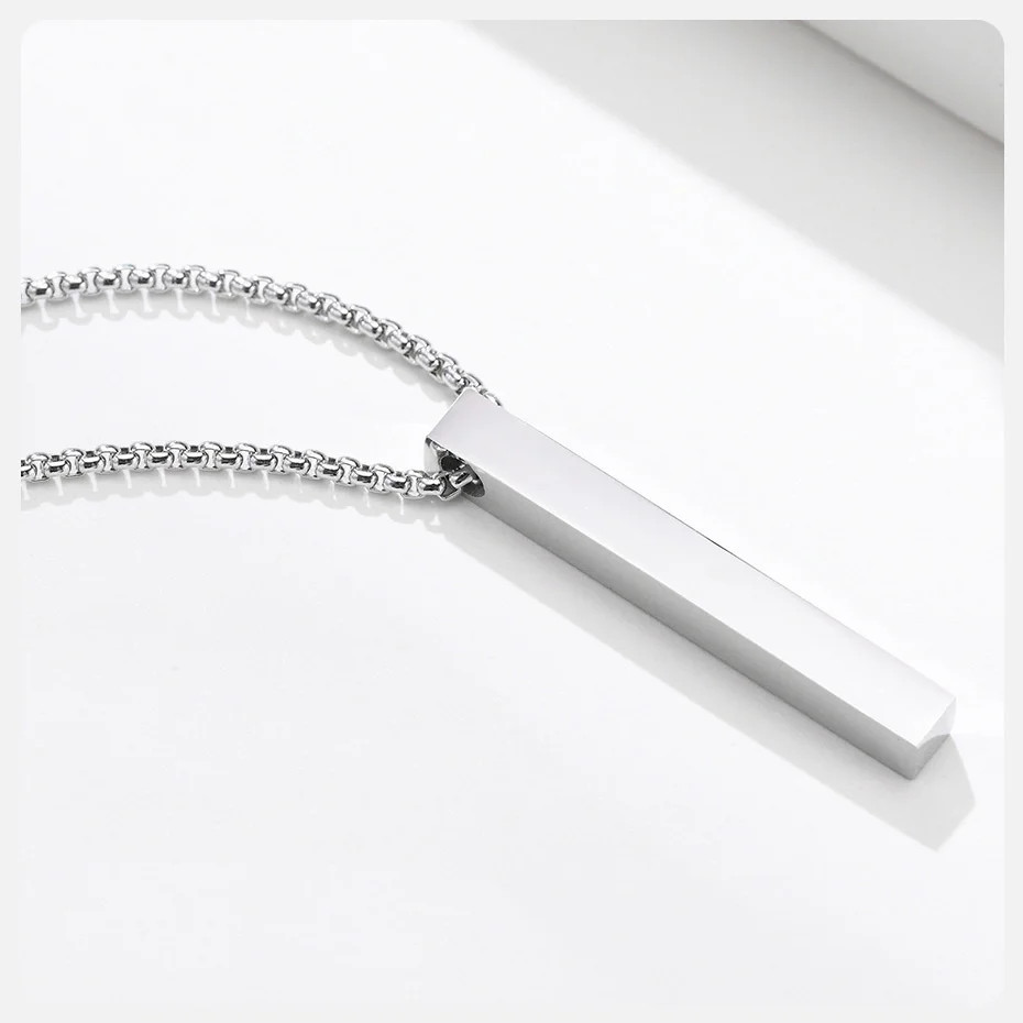 5mm Stainless Steel 3D Bar Pillar Pendant Necklace Men Women Unisex Casual