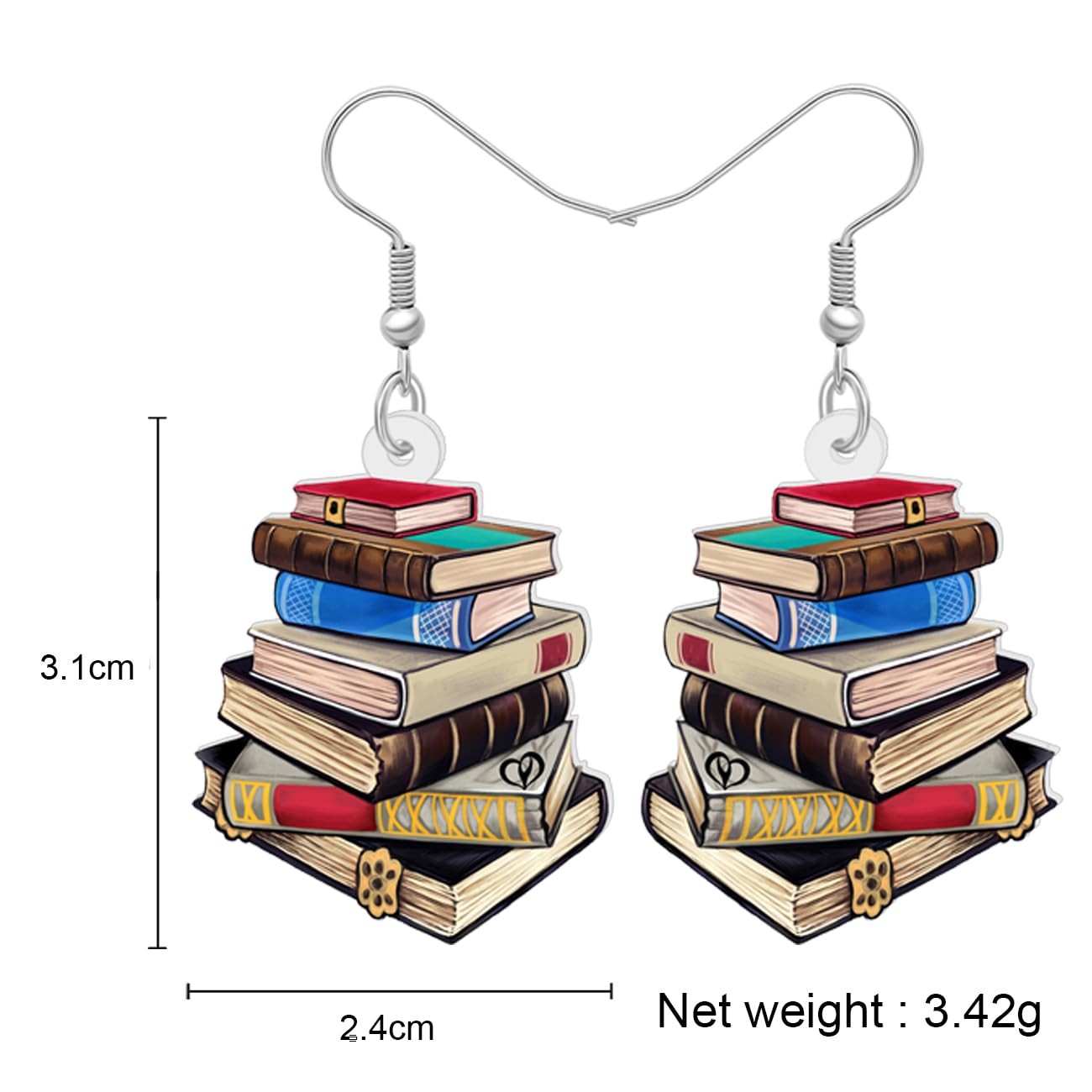 Acrylic Novelty Book Earrings Bookshelf Dangle Back To School Jewelry Teacher Ap